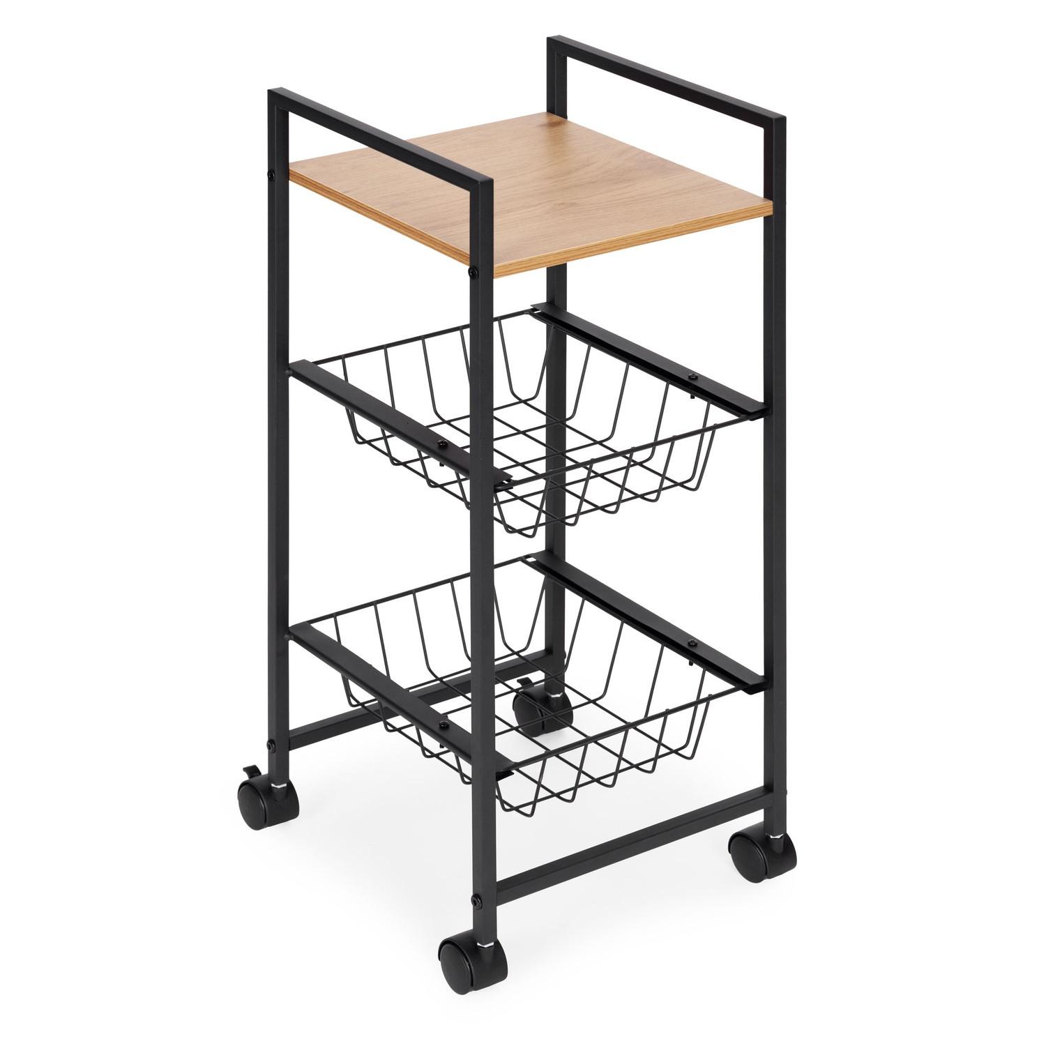 Northio Mobiletto portaoggetti mobile con 2 cestini e organizer per ripiani su ruote ModernHome  