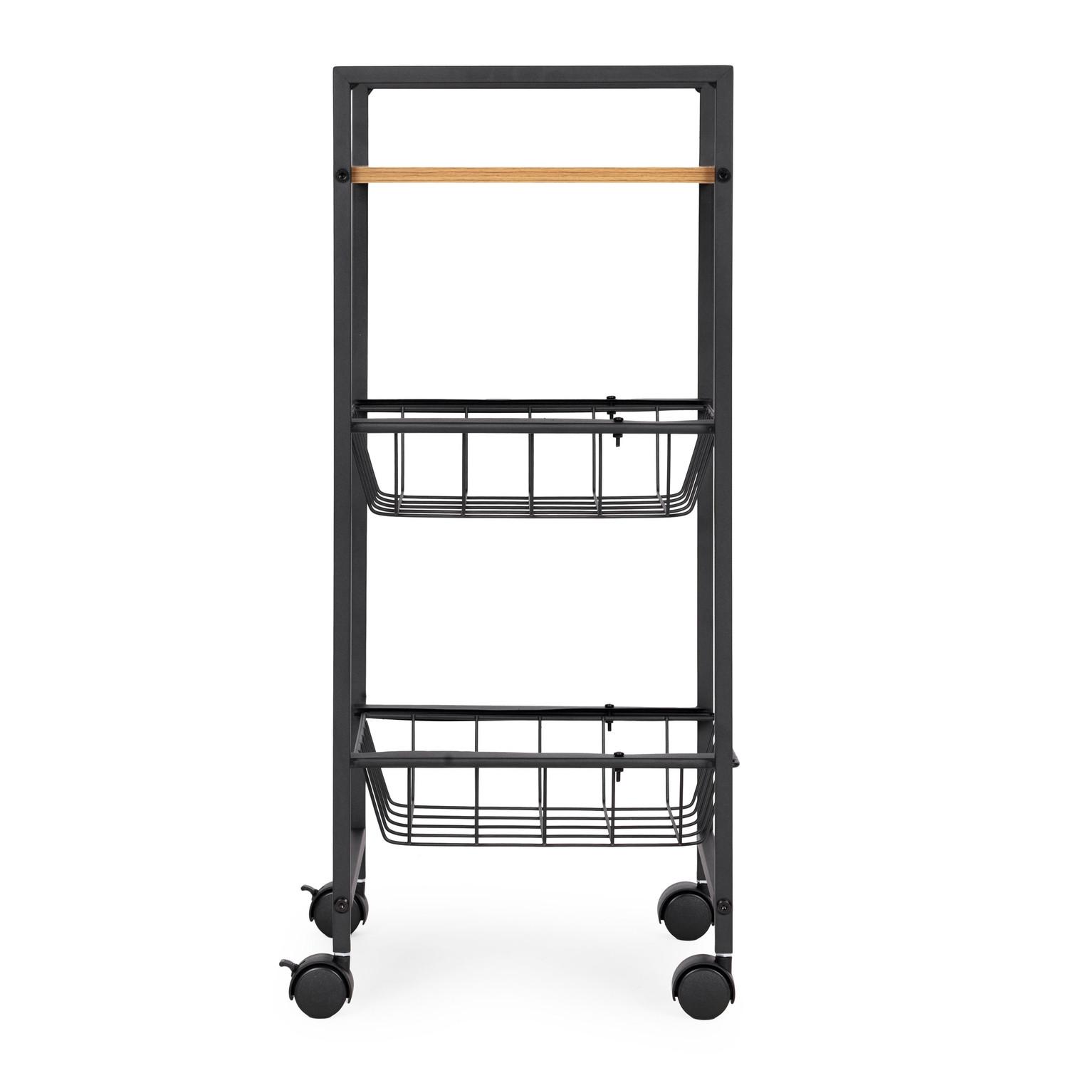 Northio Mobiletto portaoggetti mobile con 2 cestini e organizer per ripiani su ruote ModernHome  