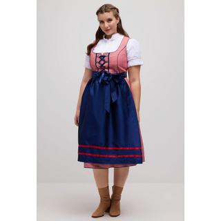 Ulla Popken  Dirndl, Karo, Schnürung, Carree-Ausschnitt, ärmellos 