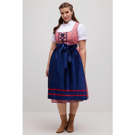 Ulla Popken  Dirndl, Karo, Schnürung, Carree-Ausschnitt, ärmellos 