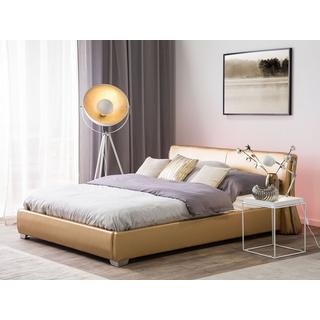 Beliani Letto con LED en Pelle Naturale Glamour PARIS  