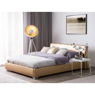 Beliani Letto con LED en Pelle Naturale Glamour PARIS  