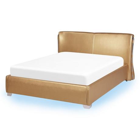 Beliani Letto con LED en Pelle Naturale Glamour PARIS  