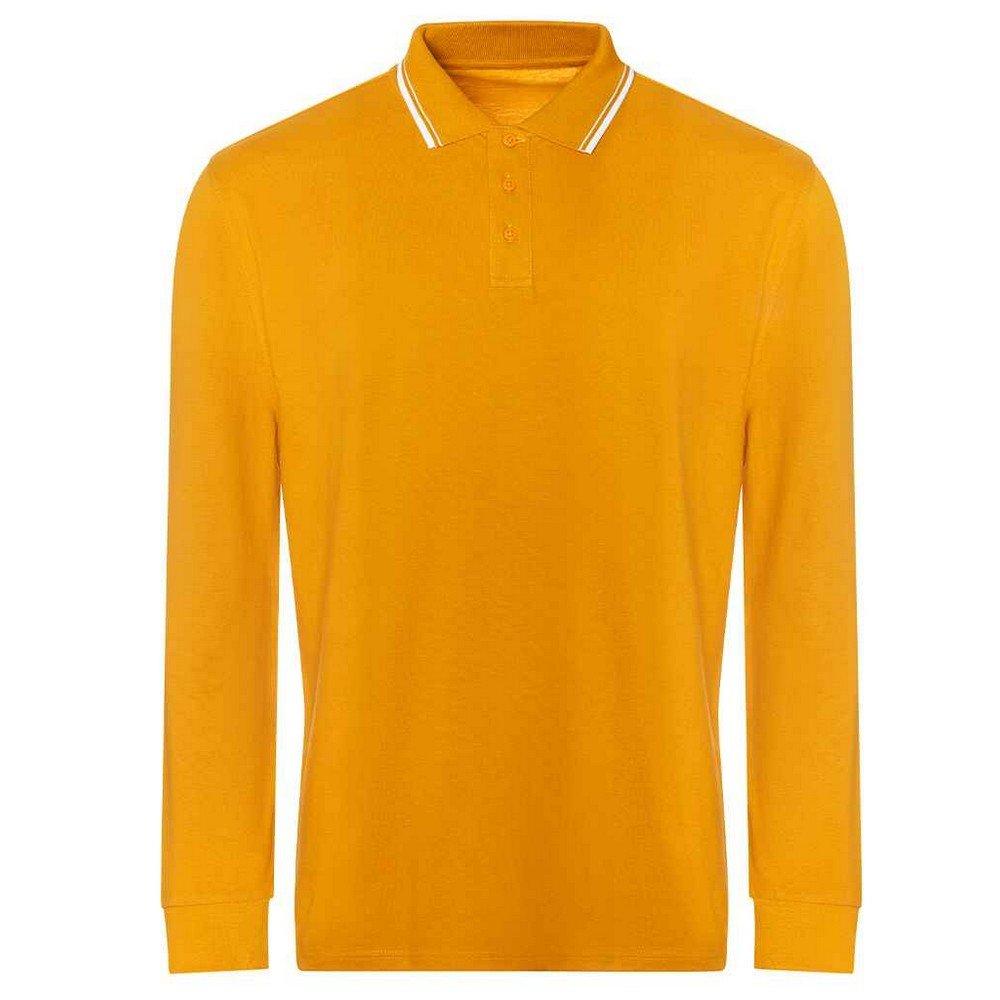 Image of Poloshirt Mit Kontrastfarbenen Streifen Langärmlig Herren Orange Bunt L