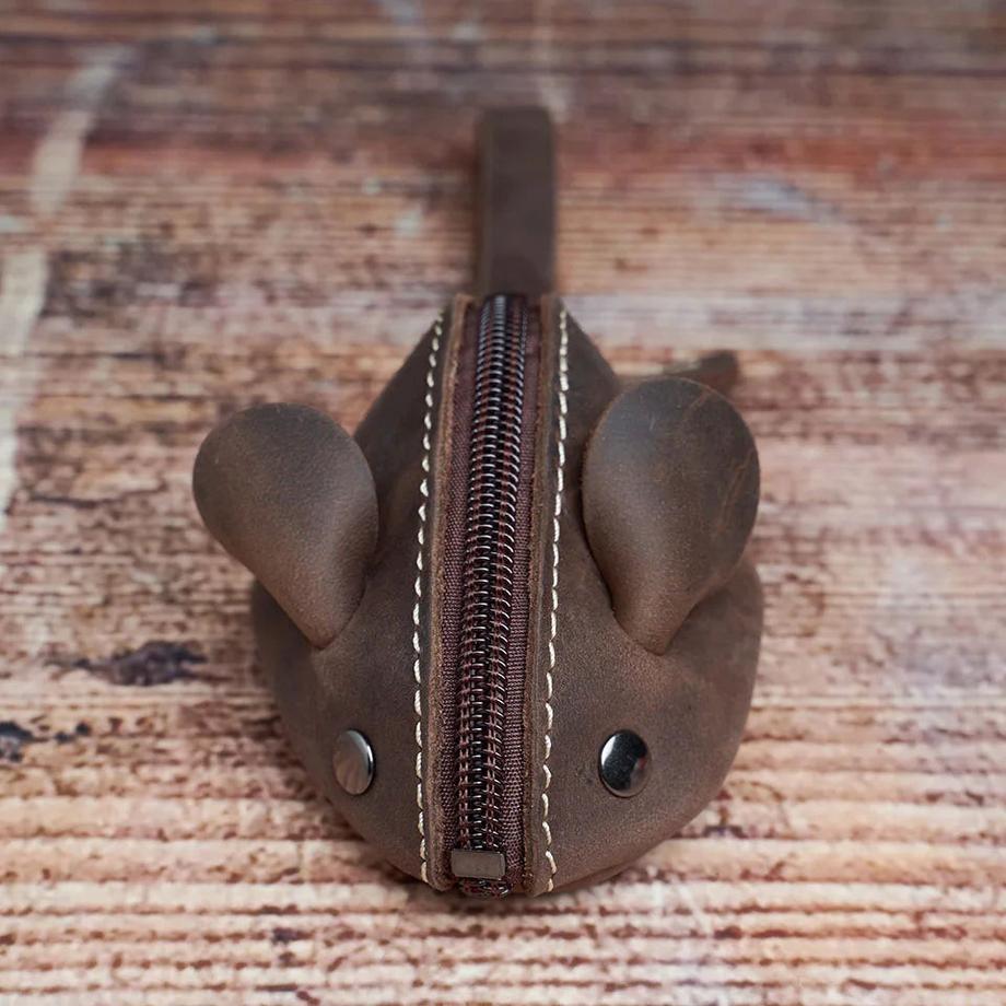 Only-bags.store Porte-monnaie Mini Souris Vintage en Cuir Véritable  