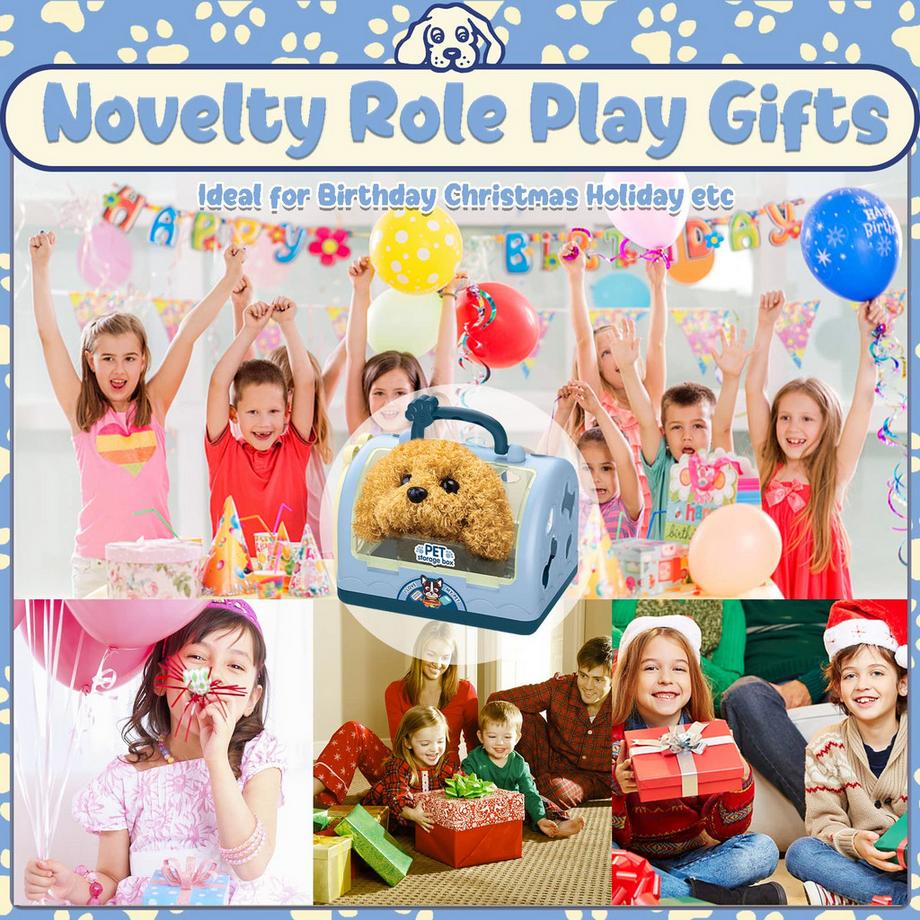 Activity-board  Roboter Hundespielzeug Arztkoffer Kinder, Tierarzt Spielzeug Kinder Rollenspiel 12 Stück mit elektronischem Hund läuft Bellen & Transportkäfig 