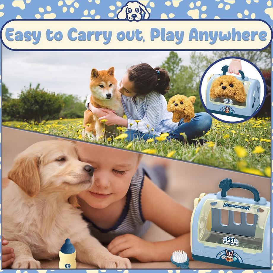 Activity-board  Roboter Hundespielzeug Arztkoffer Kinder, Tierarzt Spielzeug Kinder Rollenspiel 12 Stück mit elektronischem Hund läuft Bellen & Transportkäfig 