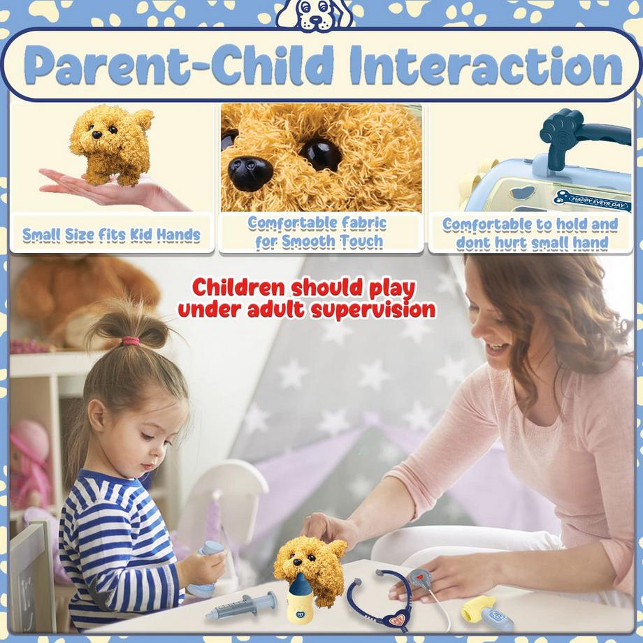 Activity-board  Roboter Hundespielzeug Arztkoffer Kinder, Tierarzt Spielzeug Kinder Rollenspiel 12 Stück mit elektronischem Hund läuft Bellen & Transportkäfig 