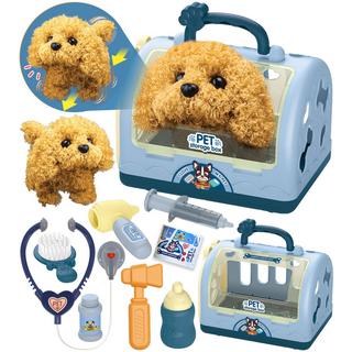 Activity-board  Jouet Robot Chien Docteur Valise Enfants, Jouet Vétérinaire Jeux de Rôle Enfants 12 pcs avec Cage Electronique Chien Courant Aboyant & Transport 