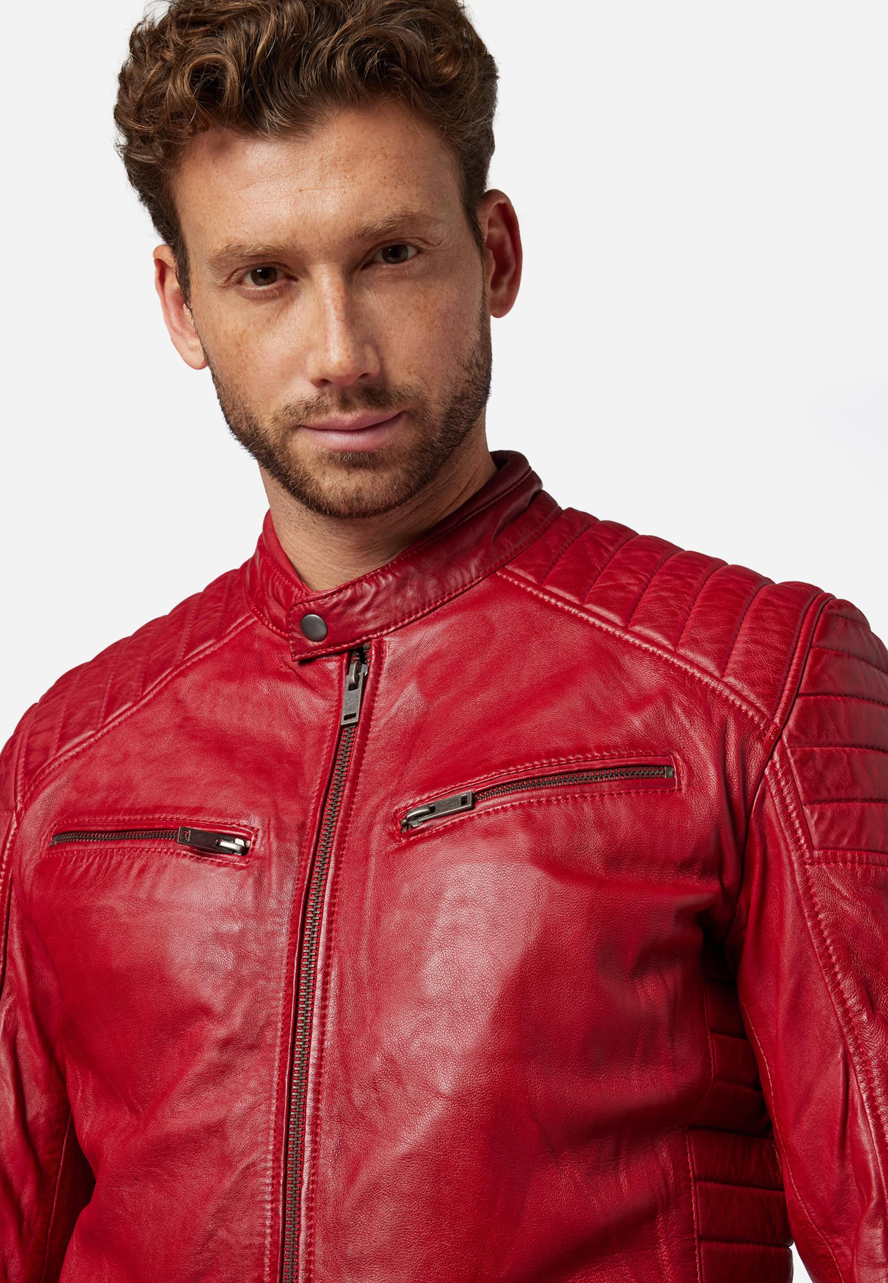 RICANO  Giacca in pelle da uomo Cooper - stile biker con collo alto 