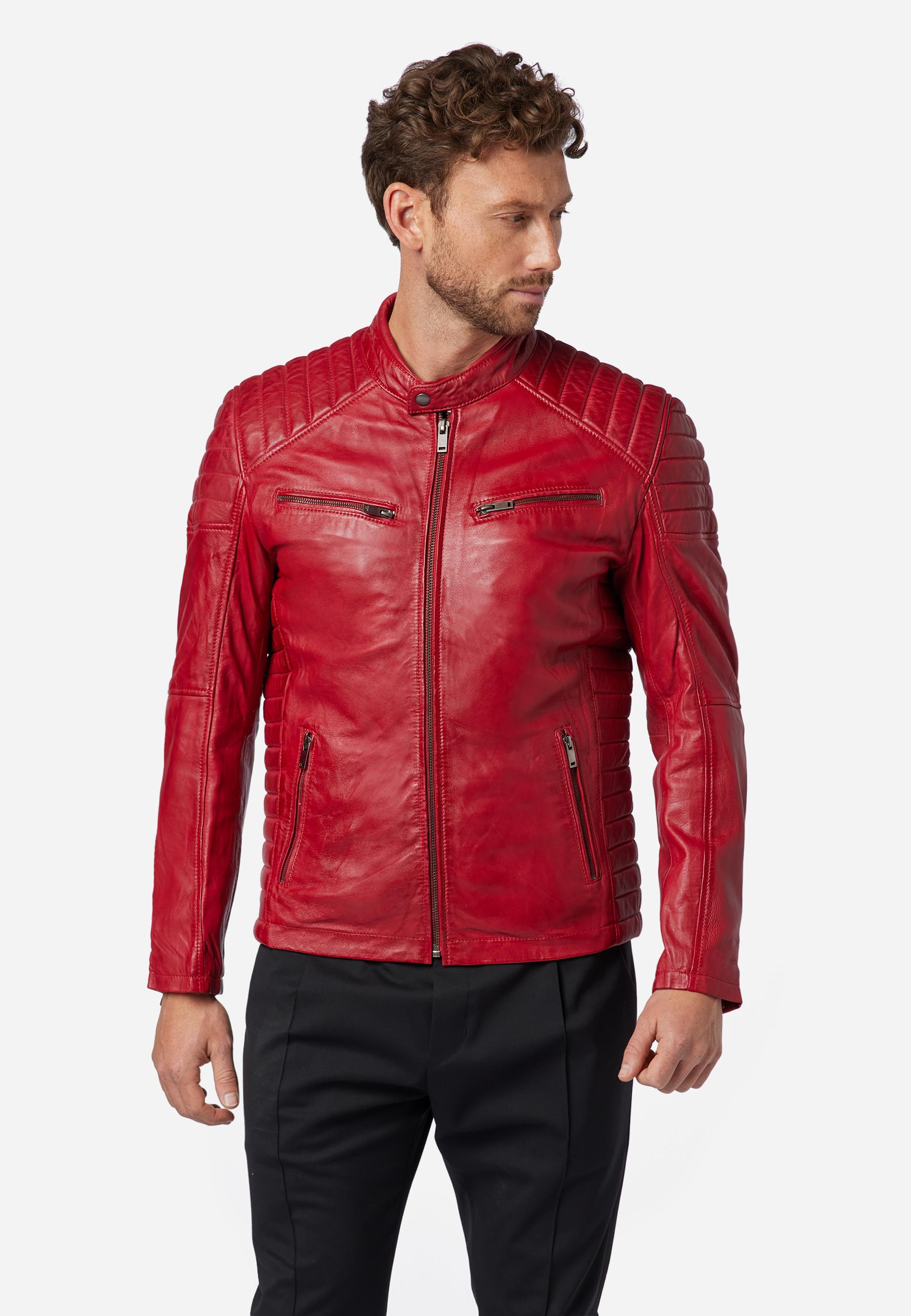 RICANO  Giacca in pelle da uomo Cooper - stile biker con collo alto 