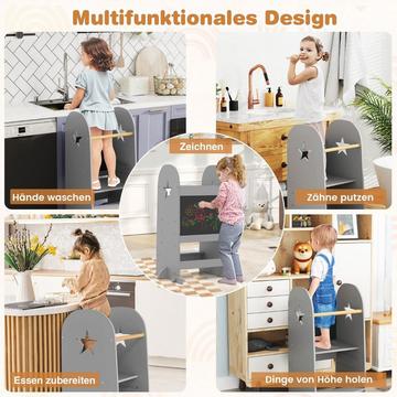 Marchepied pour enfant 3 en 1 avec 3 hauteurs réglables, capacité de charge de 90 kg, gris