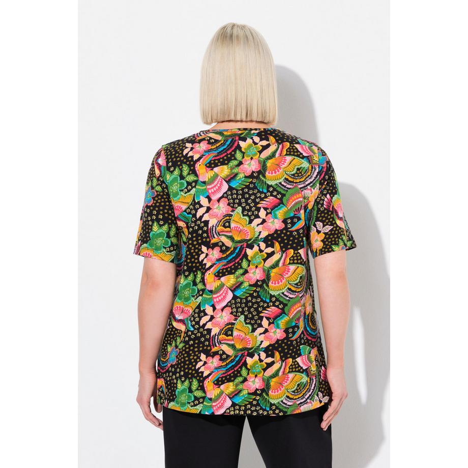 Ulla Popken Maglia lunga fiori scollo a V mezze maniche taglio svasato  