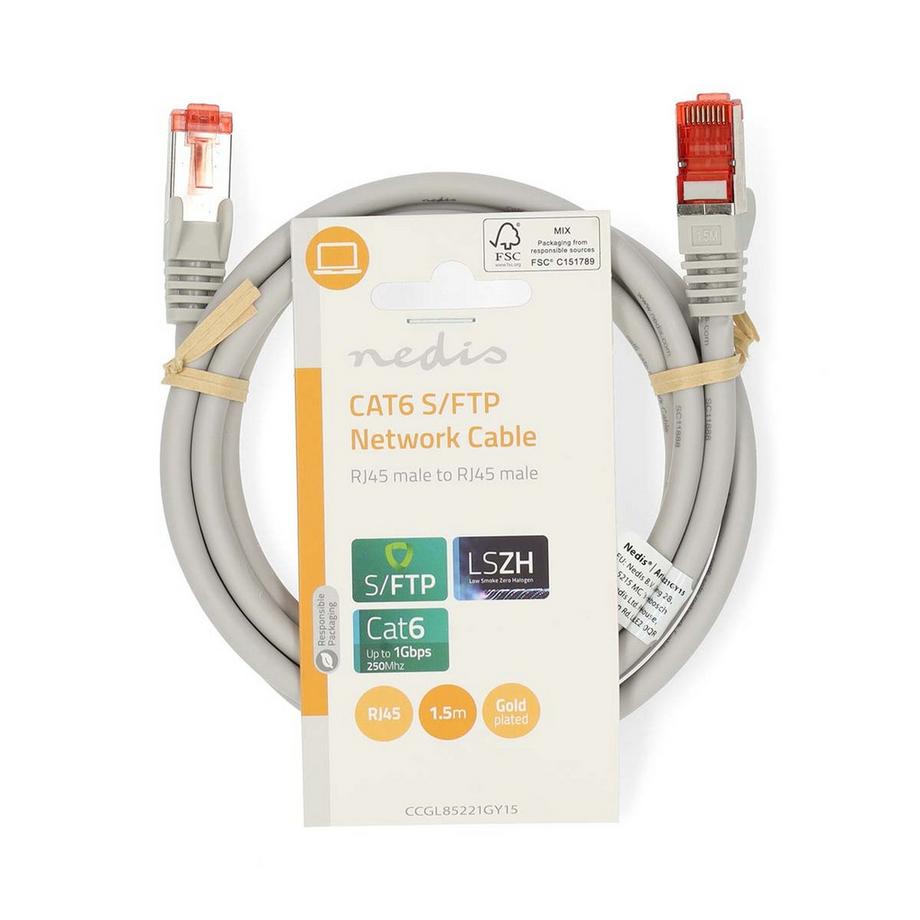 Nedis  Câble réseau CAT6 | RJ45 mâle | RJ45 mâle | S/FTP | 1.50 m | Rond | LSZH | Gris | Label 
