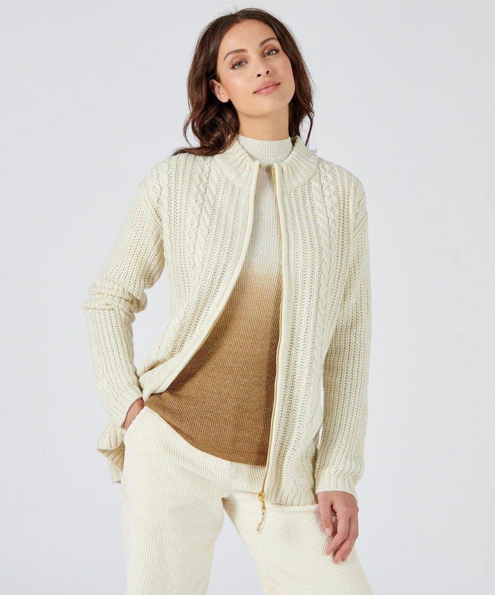 Image of Strickjacke Im Irischen Stil Mit Thermolactyl, Zopfmuster Und Perlstrick. Damen Braun 38/40