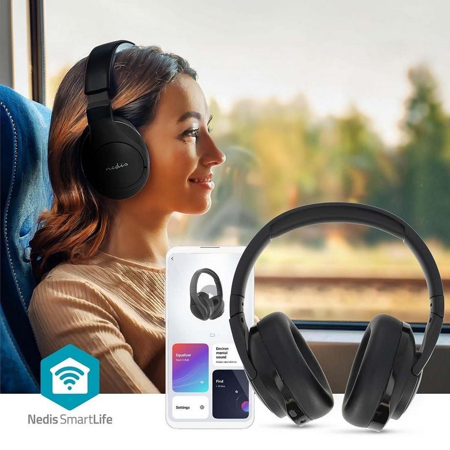 Nedis  Cuffie over-ear wireless | Durata massima della batteria: 28 ore | Microfono integrato | Controllo a pressione | Ibrido (ENC + ANC) | Supporto per controllo vocale | Controllo del volume | Nero 