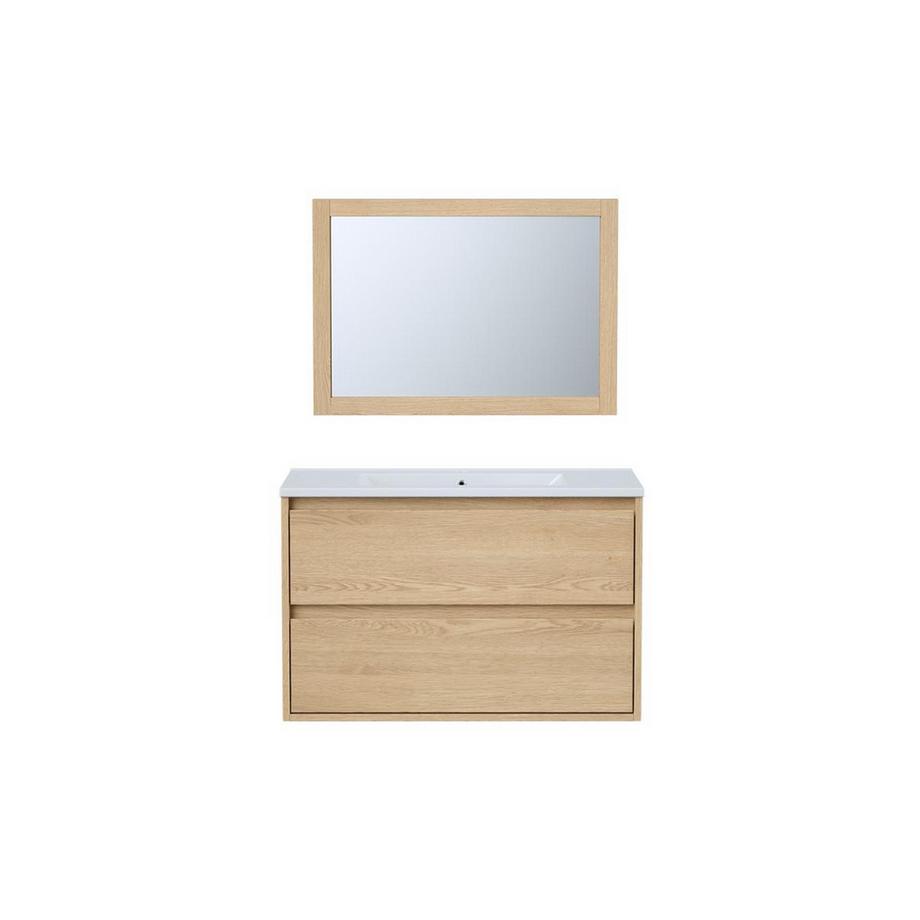 Vente-unique Meuble de salle de bain suspendu avec vasque à encastrer et miroir - Placage chêne - 80 cm - MILIPAM  