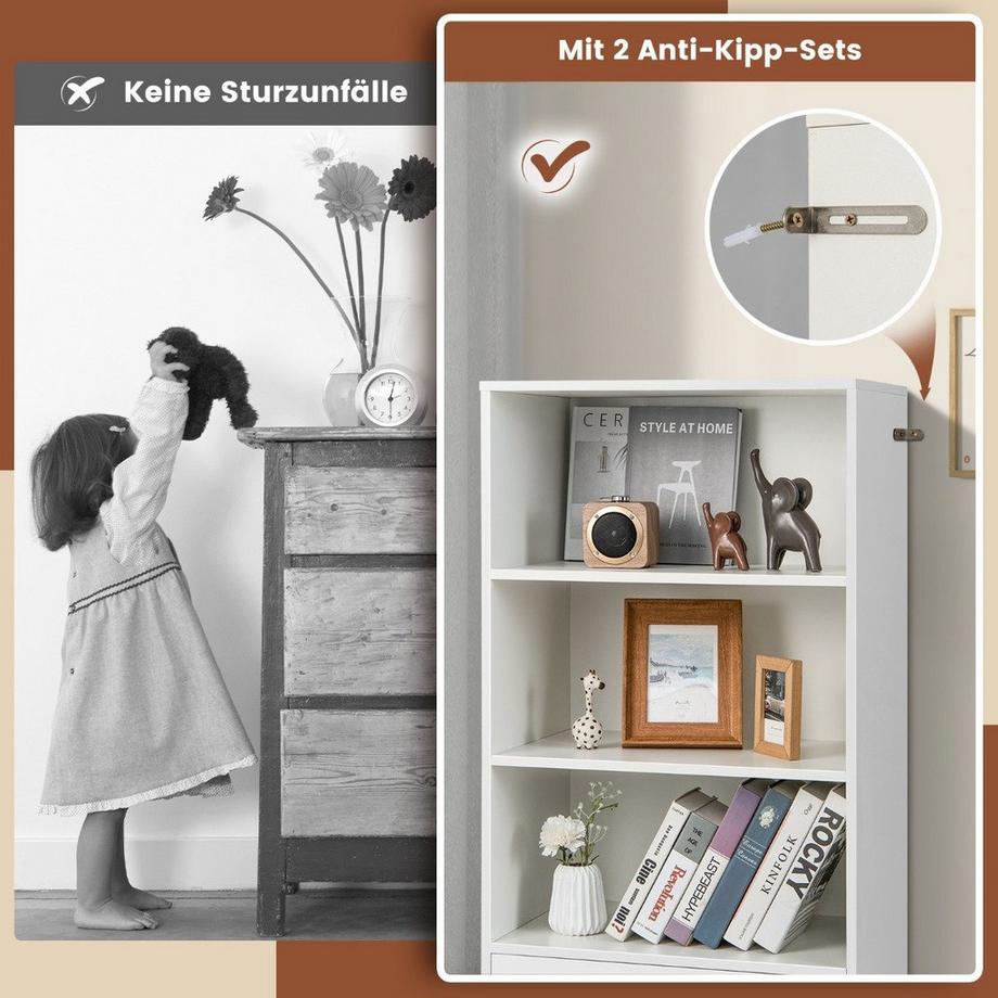 Northio Bibliothèque avec tiroirs étagère de rangement 4 niveaux en bois étagère sur pied 120cm blanc  