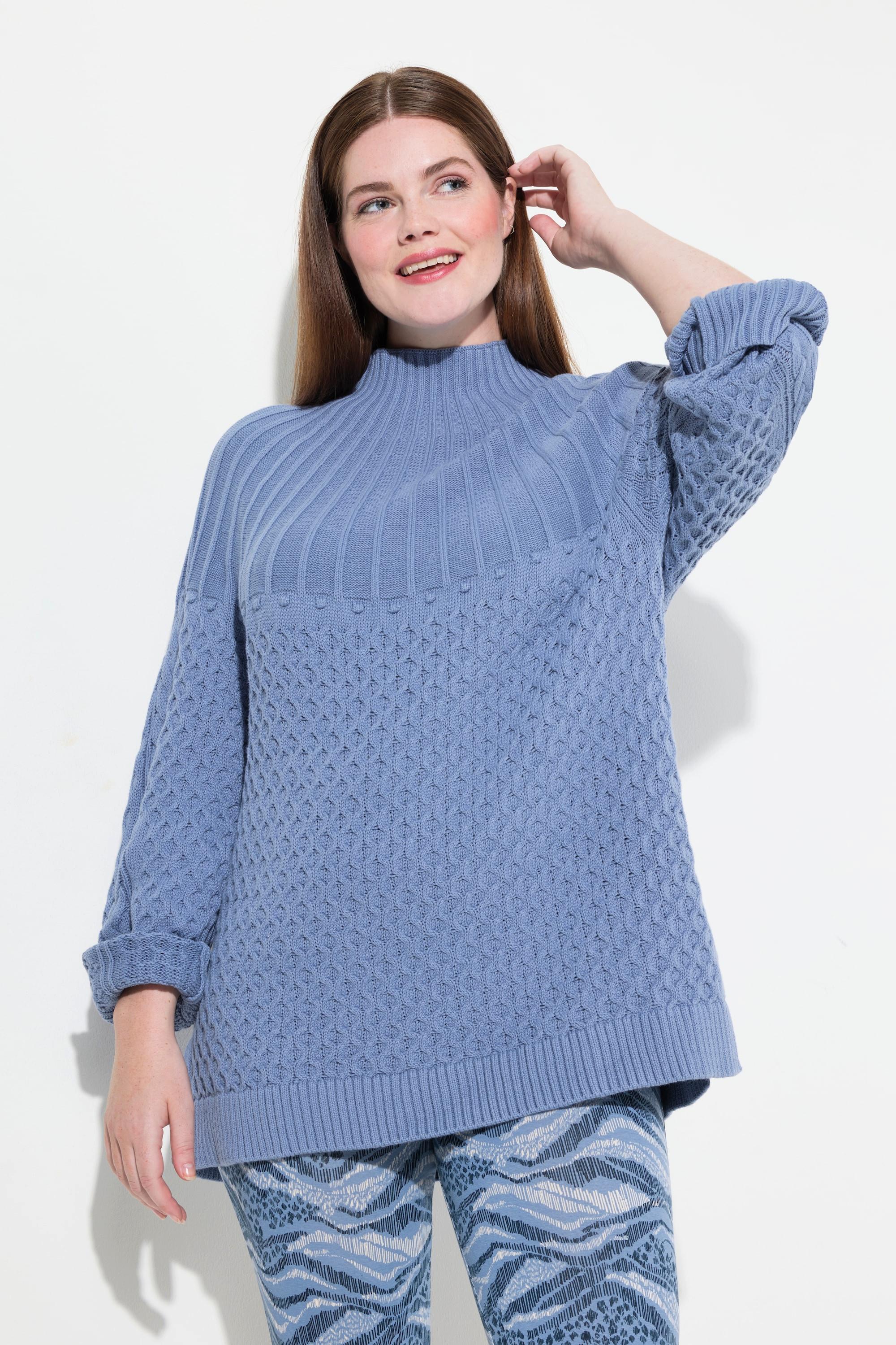 Ulla Popken  Pullover, Strickmuster, Stehkragen, Langarm, Biobaumwolle 