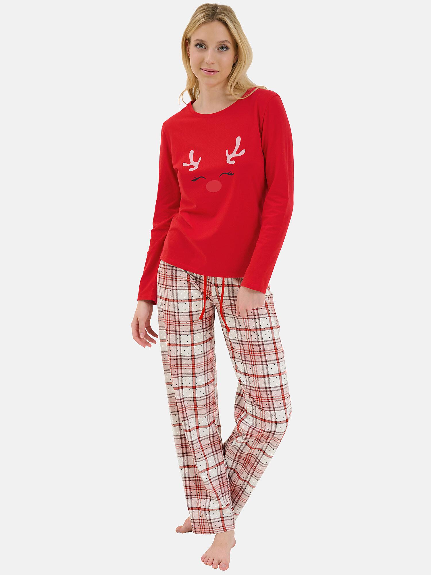 Image of Pyjama Hose Top Langarm Holiday Unisex Rot Bunt XXL