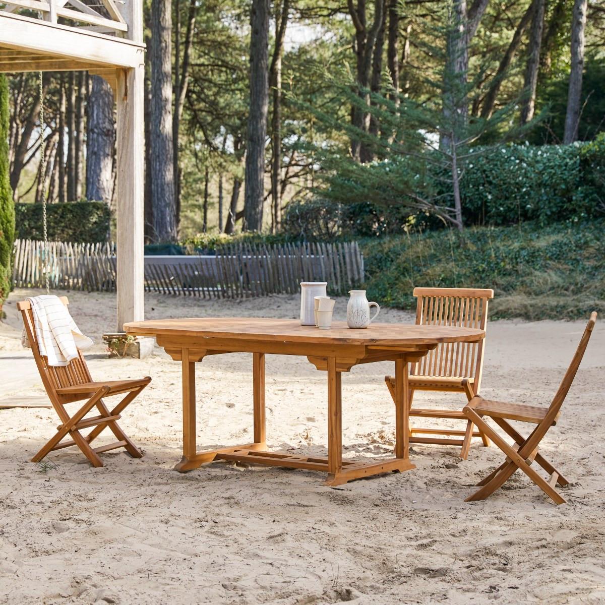 Tikamoon Ensemble de jardin ovale en acacia massif 4 chaises Capri  