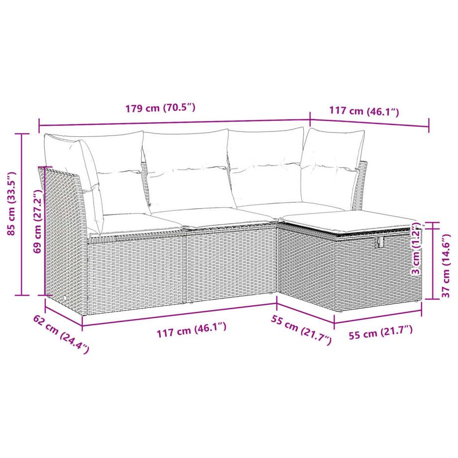 VidaXL set di divani da giardino Polirattan  