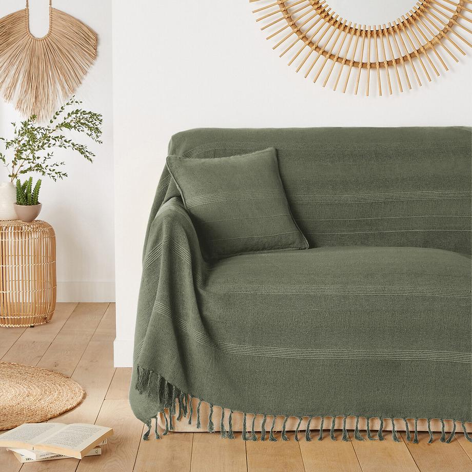 Plaid artisanal frangé coton