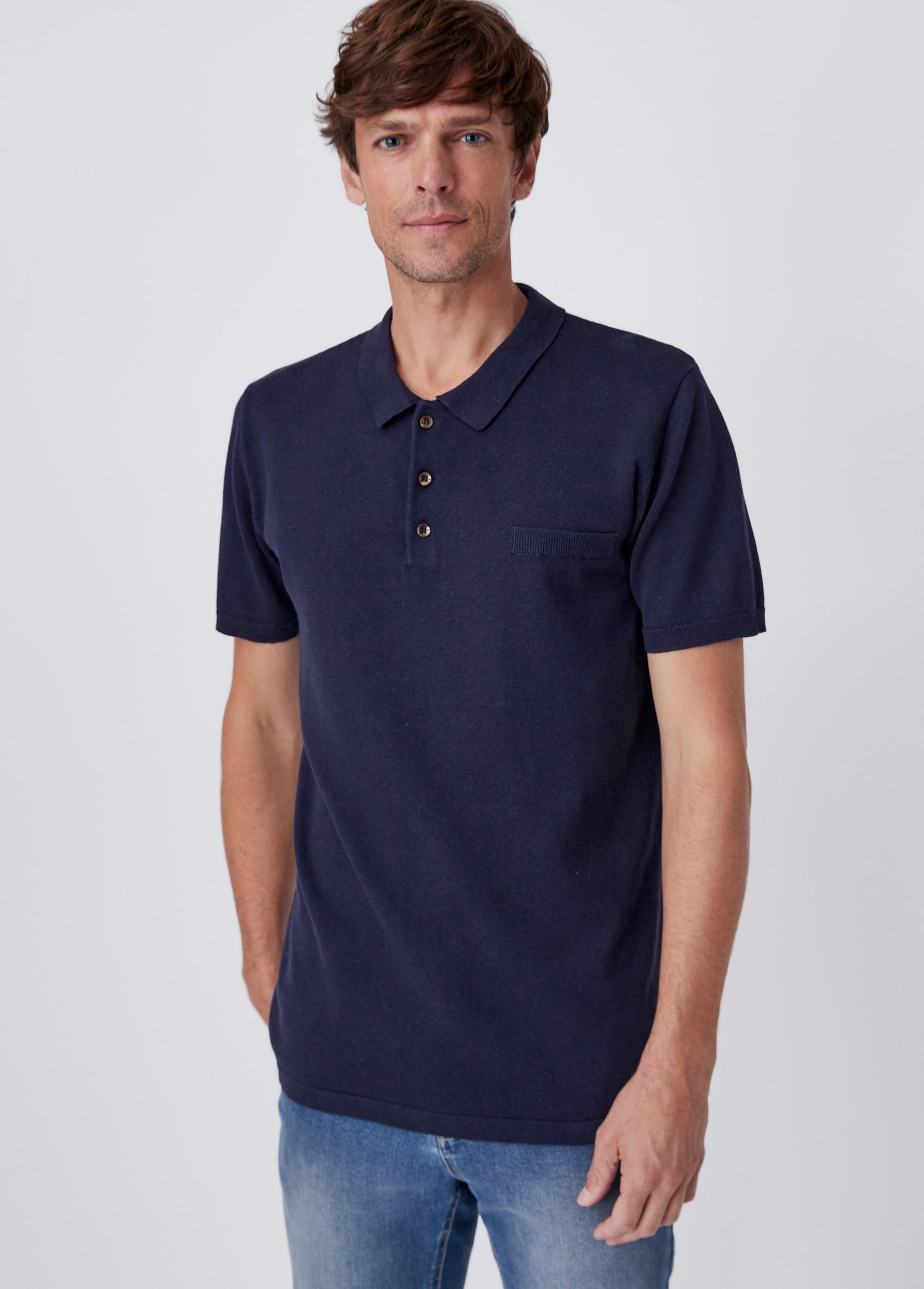 Image of Polohemd Aus Leinen-baumwoll-mix. Herren Blau XL