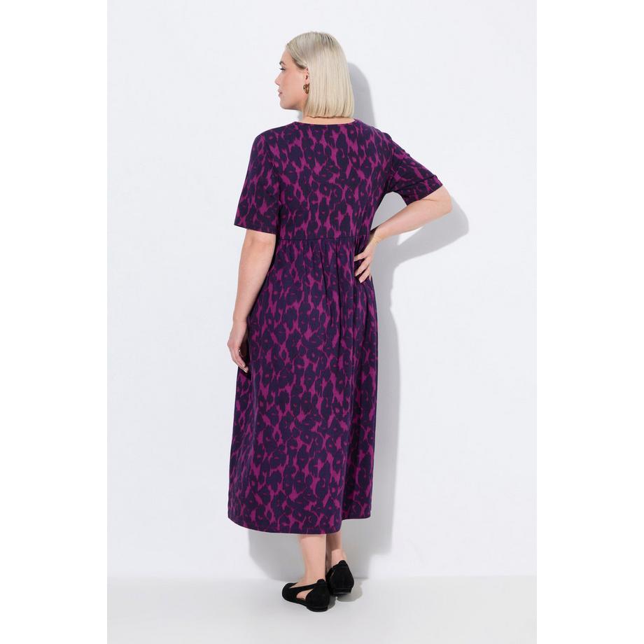 Ulla Popken Robe Maxi Coupe Évasée Passepoils Décolleté en V Manches Courtes  