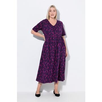 Robe maxi coupe évasée, passepoils, décolleté en V et manches courtes