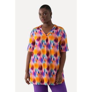 Ulla Popken  T-shirt en tissu fluide slinky, ligne A, col V et manches courtes 