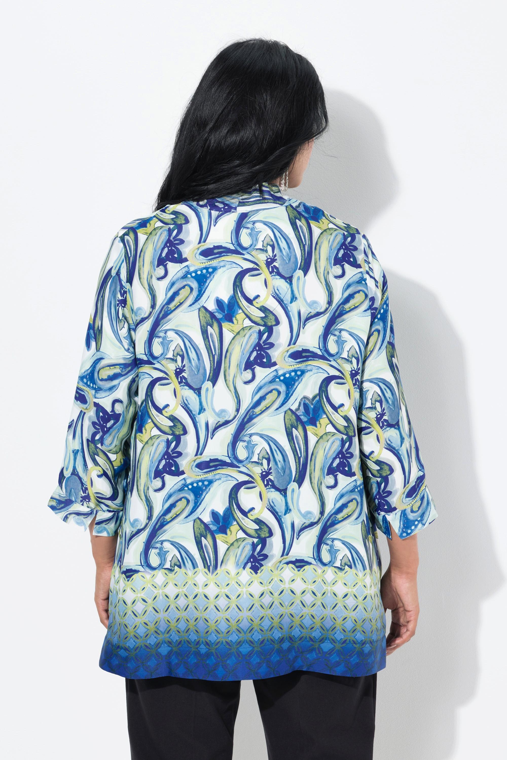 Ulla Popken Tunica Paisley Taglio Svasato Scollo Montante Maniche 3/4  