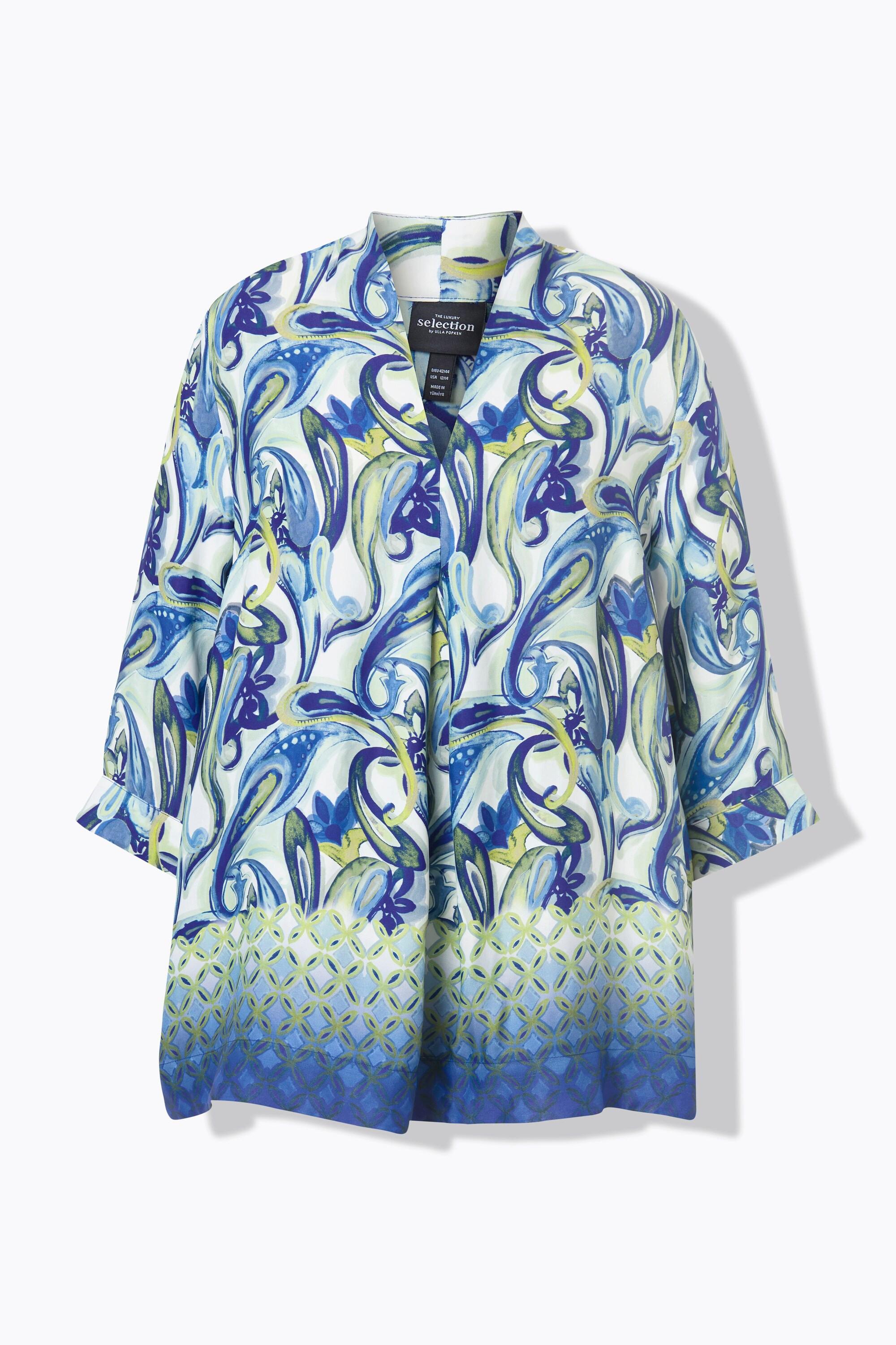 Ulla Popken Tunica Paisley Taglio Svasato Scollo Montante Maniche 3/4  