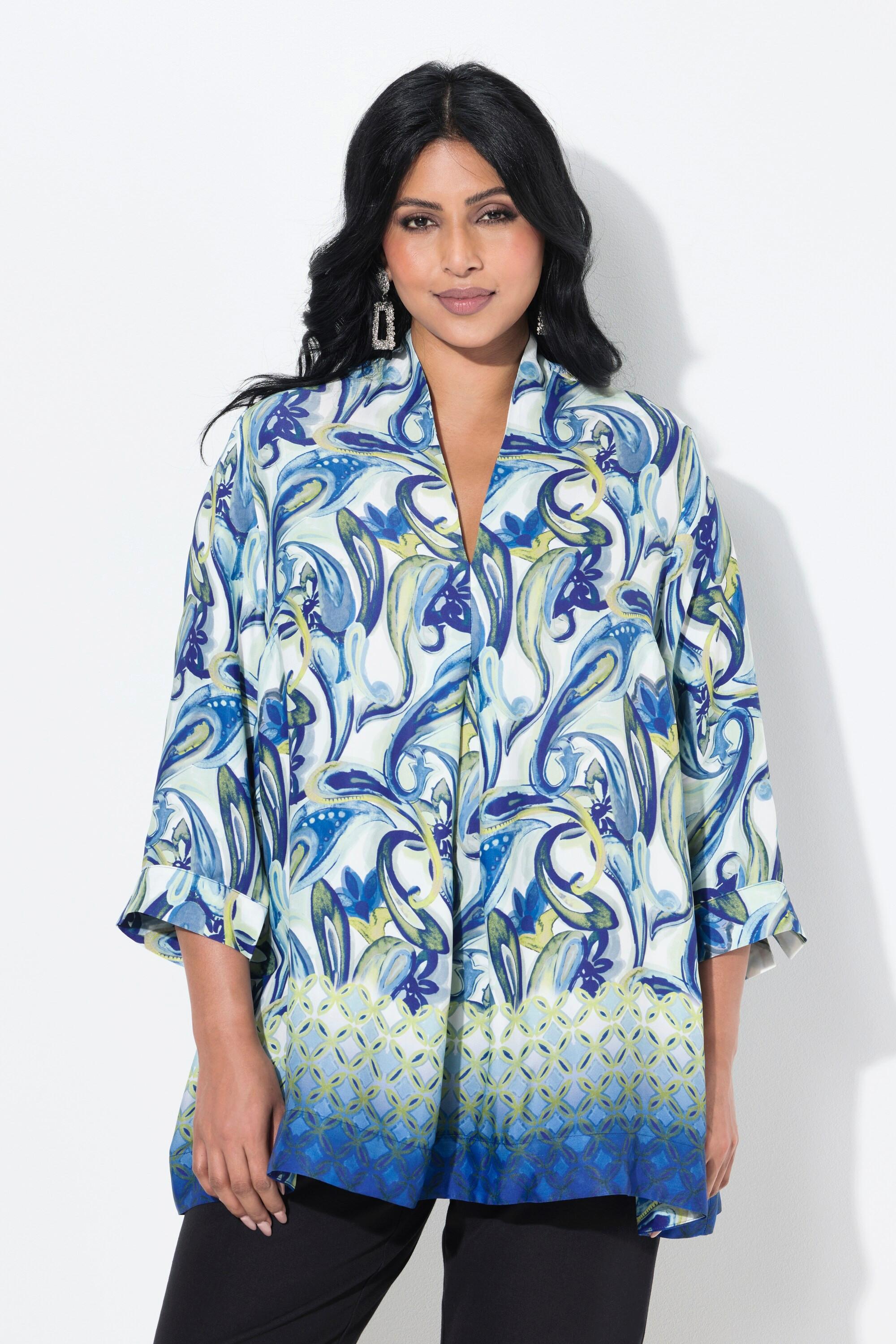 Ulla Popken Tunica Paisley Taglio Svasato Scollo Montante Maniche 3/4  