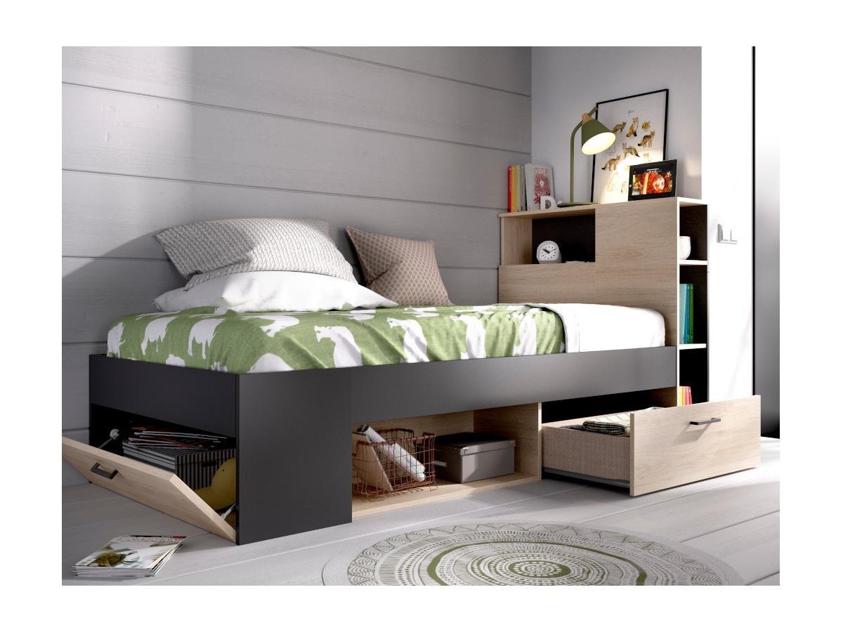 Vente-unique Bett mit Stauraum Schublade  + Matratze + LattenrostEichefarben LEANDRE  