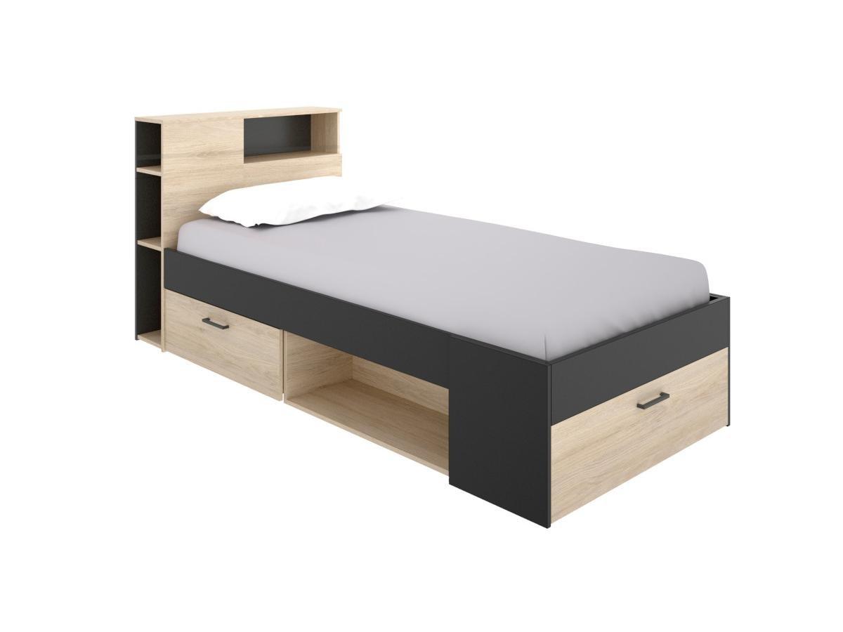 Vente-unique Bett mit Stauraum Schublade  + Matratze + LattenrostEichefarben LEANDRE  