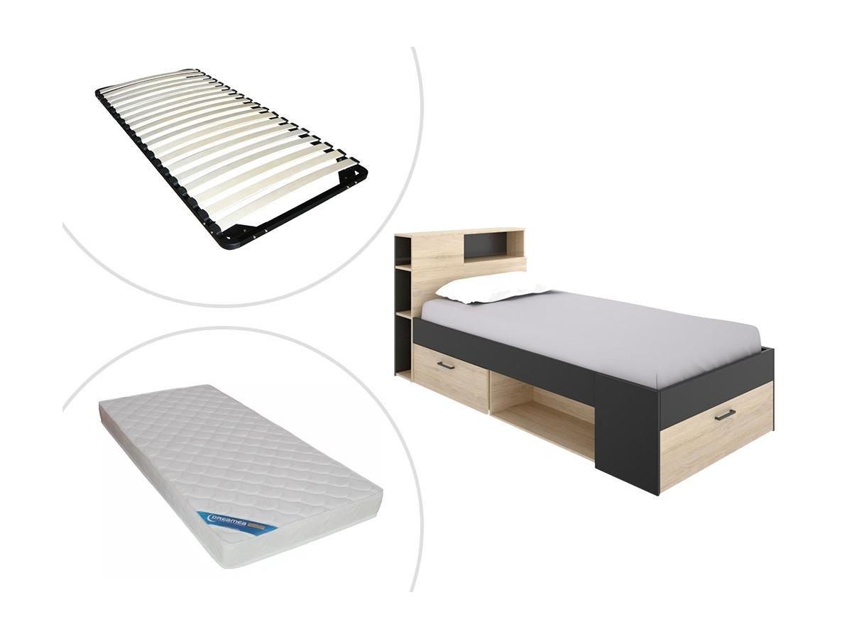 Vente-unique Bett mit Stauraum Schublade  + Matratze + LattenrostEichefarben LEANDRE  