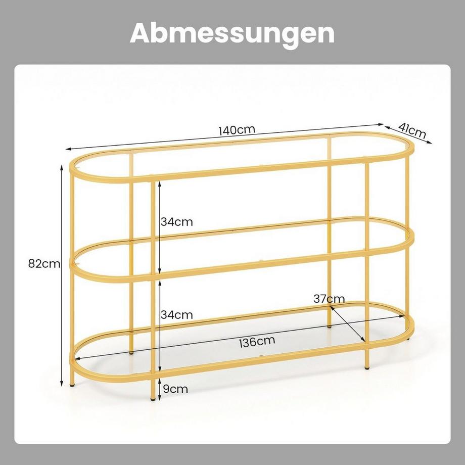Northio Meuble TV à 3 niveaux Meuble TV pour téléviseurs jusqu'à 65 pouces doré 140 x 41 x 82 cm  