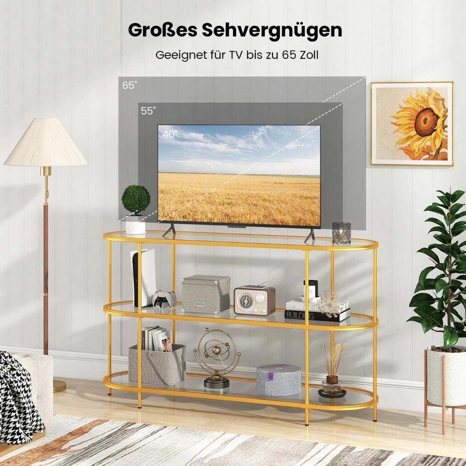 Northio Meuble TV à 3 niveaux Meuble TV pour téléviseurs jusqu'à 65 pouces doré 140 x 41 x 82 cm  