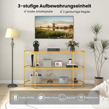 3-stöckiger TV-Schrank Fernsehtisch für Fernseher bis zu 65 Zoll Gold 140 x 41 x 82 cm