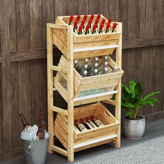 Northio Support pour caisses à boissons pour 3 caisses à boissons, étagère à boissons, étagère à caisses en bois à 3 niveaux, support pour caisses à boissons sur pied, charge 150 kg, support pour caisses à bière, eau, 56 x 32 x 112 cm, bois naturel  