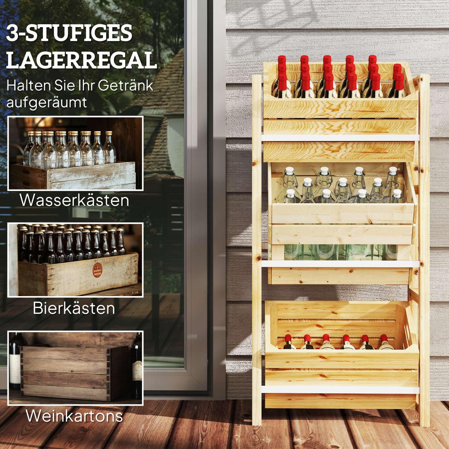 Northio Support pour caisses à boissons pour 3 caisses à boissons, étagère à boissons, étagère à caisses en bois à 3 niveaux, support pour caisses à boissons sur pied, charge 150 kg, support pour caisses à bière, eau, 56 x 32 x 112 cm, bois naturel  