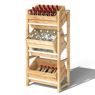 Northio Support pour caisses à boissons pour 3 caisses à boissons, étagère à boissons, étagère à caisses en bois à 3 niveaux, support pour caisses à boissons sur pied, charge 150 kg, support pour caisses à bière, eau, 56 x 32 x 112 cm, bois naturel  