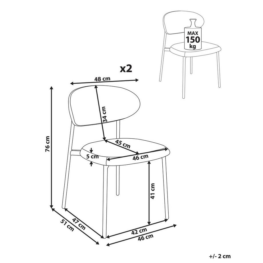 Beliani Lot de 2 chaises de salle à manger en Tissu chenille Minimaliste COWLEY  