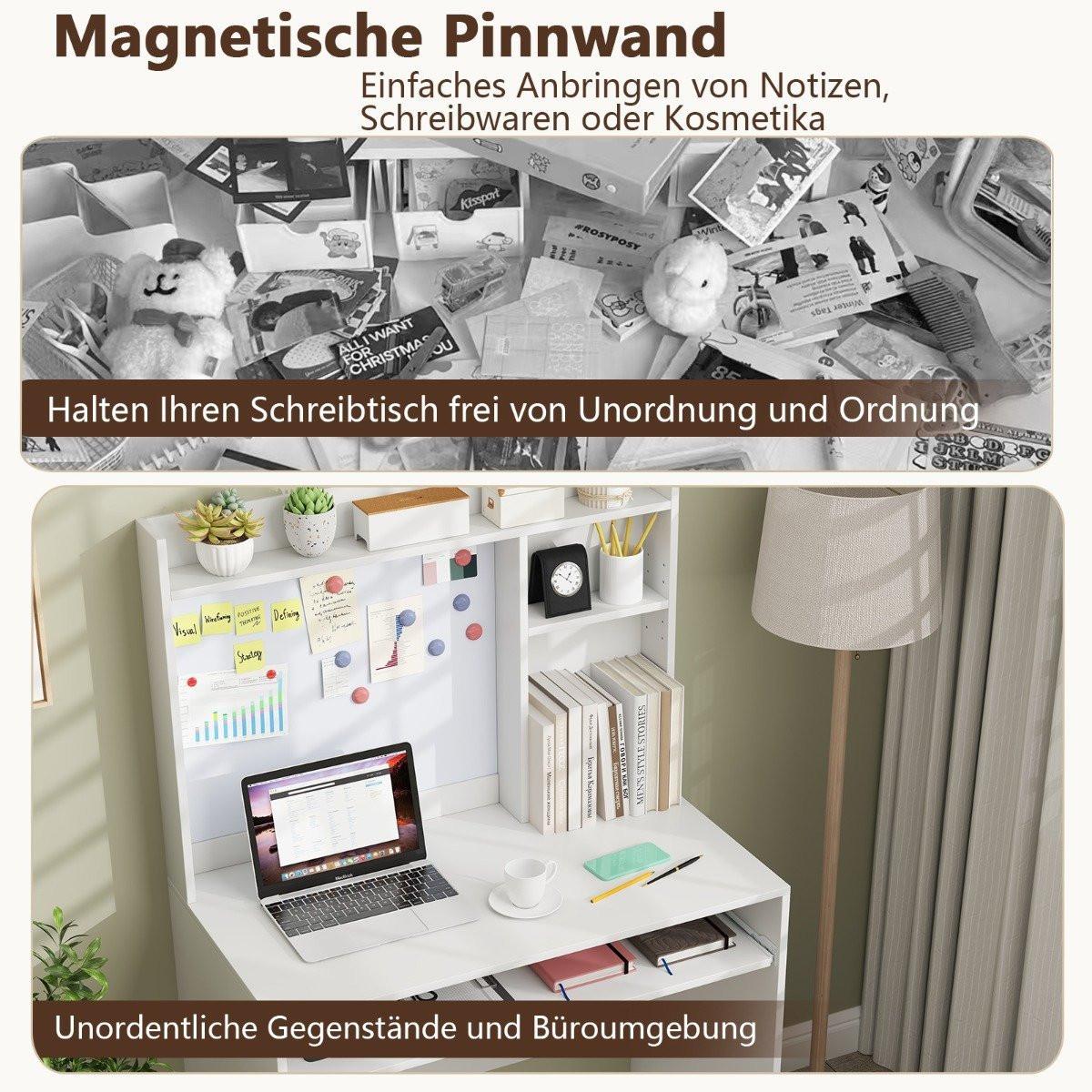 Northio Bureau d'ordinateur avec tableau d'affichage magnétique, bureau à domicile, Table PC moderne, blanc  