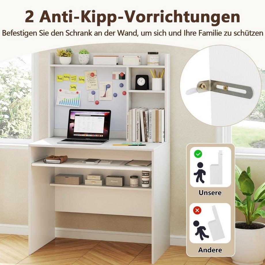 Northio Computertisch mit Magnetischer Pinnwand Home Office Schreibtisch Modern PC Tisch Weiß  