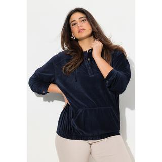 Ulla Popken  Maglia dal taglio oversize in velluto a coste con cappuccio, maniche lunghe e orlo elastico 