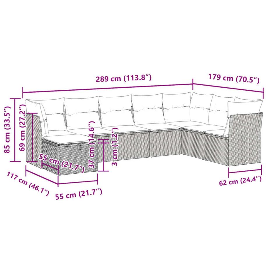 VidaXL set di divani da giardino Polirattan  