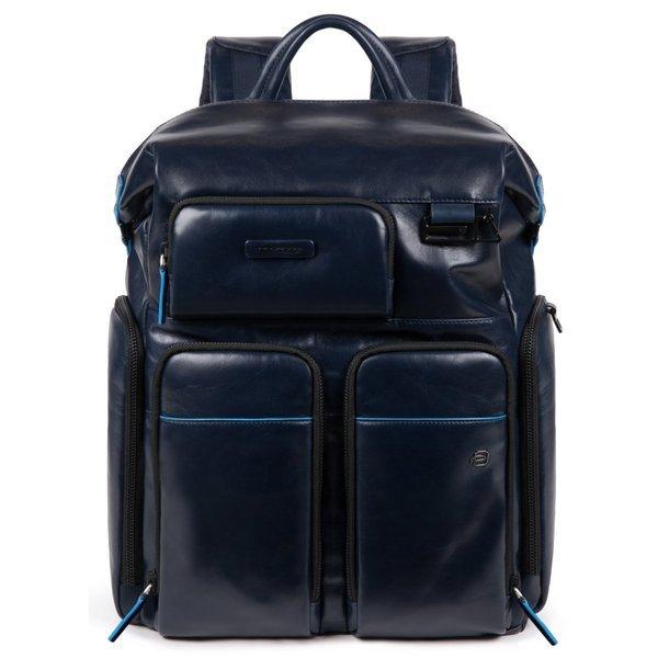 Piquadro B2 Revamp - Sac à dos pour ordinateur portable Fast Check avec compartiment pour iPad® et protection contre la pluie bleu  