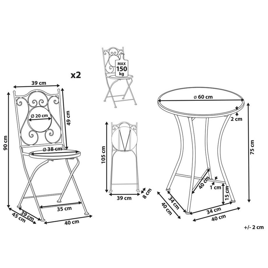 Beliani Bistro Set aus Eisen Mediterran CORIANO  